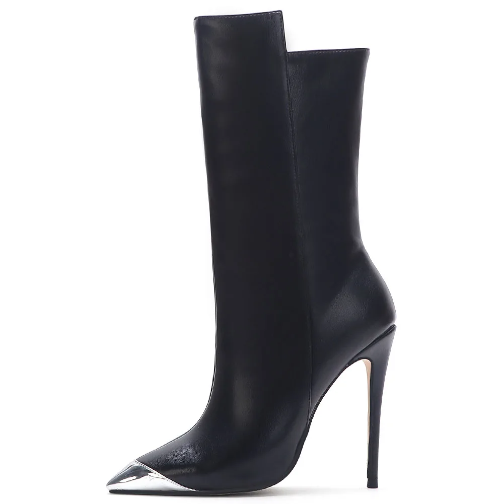 Doratasia/Новое поступление,, большие размеры 34-45, сапоги до середины икры с острым носком женская обувь на высоком каблуке с молнией женские ботинки - Цвет: black