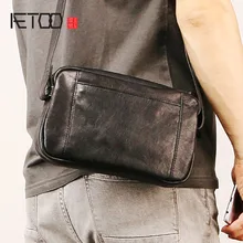 AETOO мужская кожаная сумка, косая сумка для переноски, модная трендовая мини простая сумка из воловьей кожи