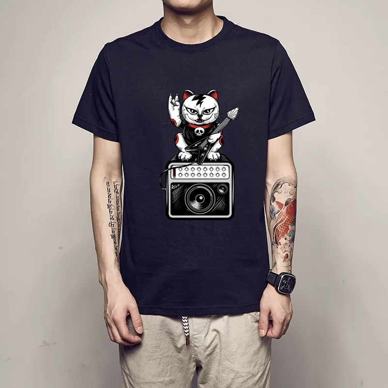Мужская одежда модная футболка с коротким рукавом в стиле хип хоп Lets Rock Cat