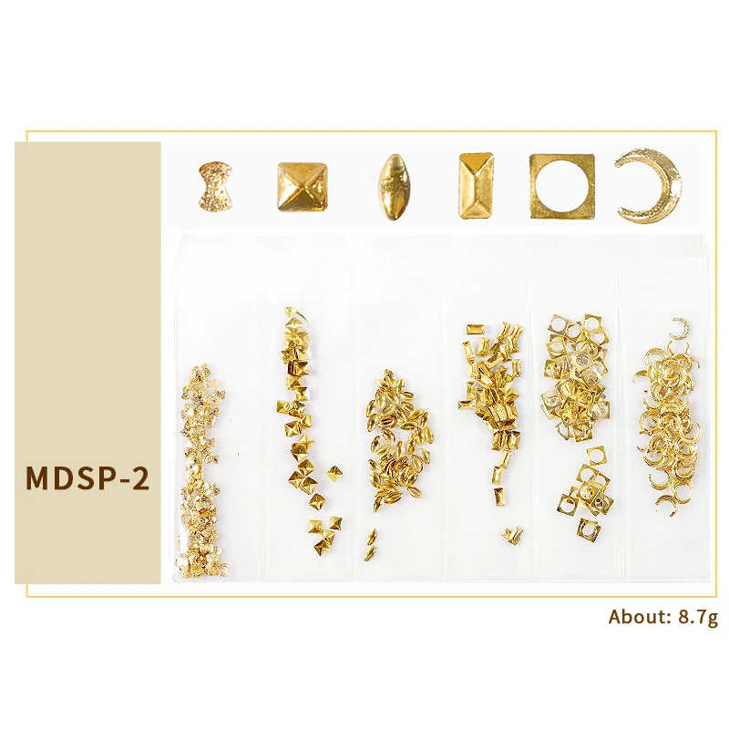 MDSP-02 1 упаковка Смешанные 3D DIY пустая металлическая рамка украшения для дизайна ногтей цветок оболочки звезда золотые заклепки металлические шпильки аксессуары для самостоятельного маникюра - Цвет: MDSP-02