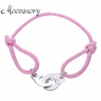 

Moonmory France Popular Jewelry 925 Sterling Silver Handcuff Bracelet For Men With Coton Menottes Adjustable Bracelet Pulseiras