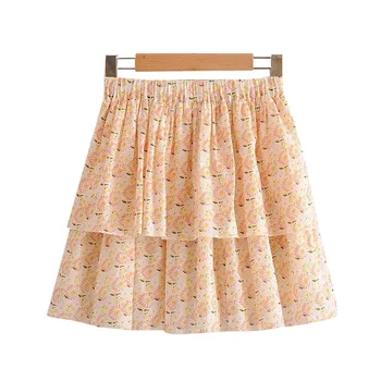 

Women 2020 Fashion Floral Print Ruffles Mini Skirt Vintage Elastic Waist With Lining Female Skirts Faldas Mujer