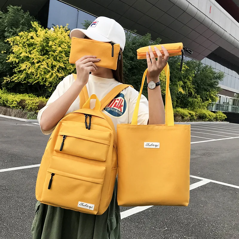 

2019 Summer New Style WOMEN'S Bag Fashion Four-piece Set Canvas Backpack Simple Large Capacity Schoolbag