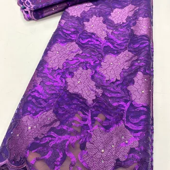 

New Nigerian Sequins Mesh Embroidery Beaded Designs Latest African Styles Net Lace Fabric For Wedding Dress AMY3718B