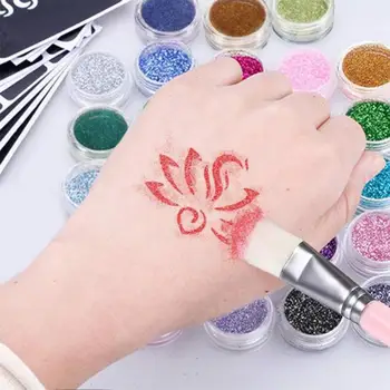 

Glitter Tattoo Kit Art Gifts Multicolor Flash Powder Diamond Templates Tools Stencil Temporary 24 Colors Body Paint With Brushes