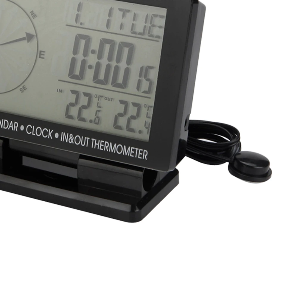 LCD Display Car Digital Compass Blue LED Luminous With Clock Indoor/Outdoor Thermometer Calendar Function with Base Holder
