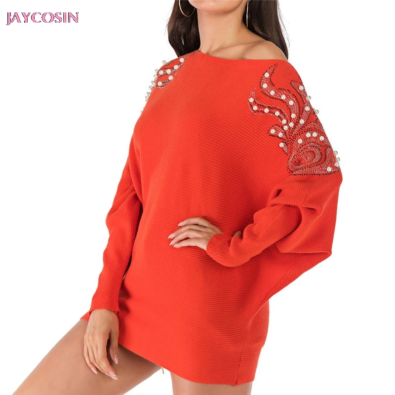 JAYCOSIN 2019 индивидуальный свитер Модный женский с косой шеей длинным рукавом