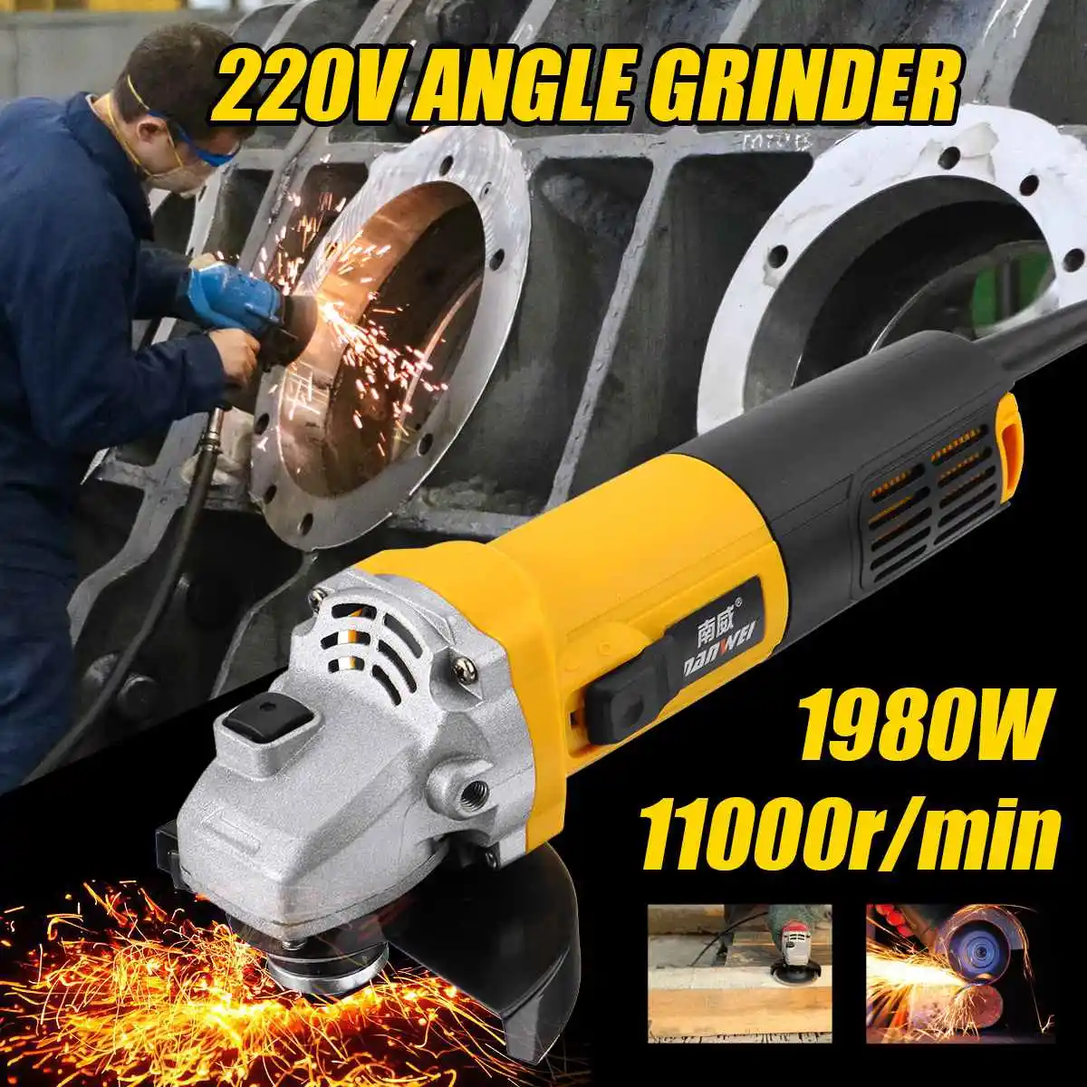 

1980W 11000r/min Multi-functional Electric Angle Grinder Polishing Machine Household Cutting Machine For Metal Woodworking