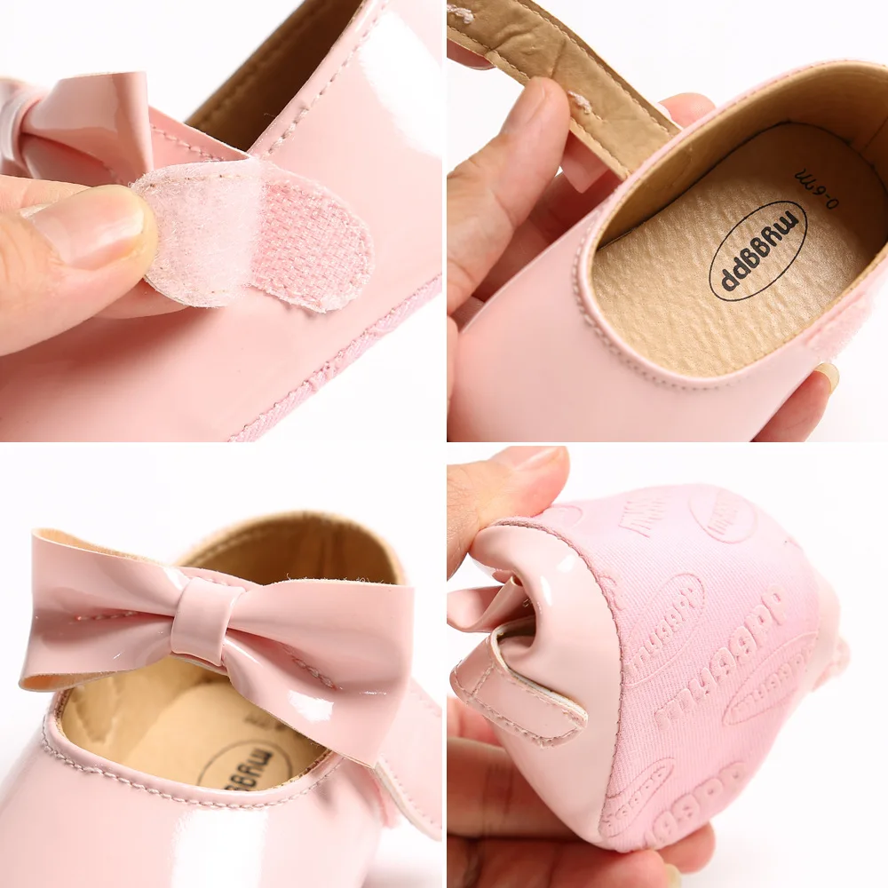 Newborn Baby Shoes Baby Girls Shoes PU Anti-slip Bowknot Classic Princess Dress Shoes First Walker Toddler Crib Shoe Moccasins 6