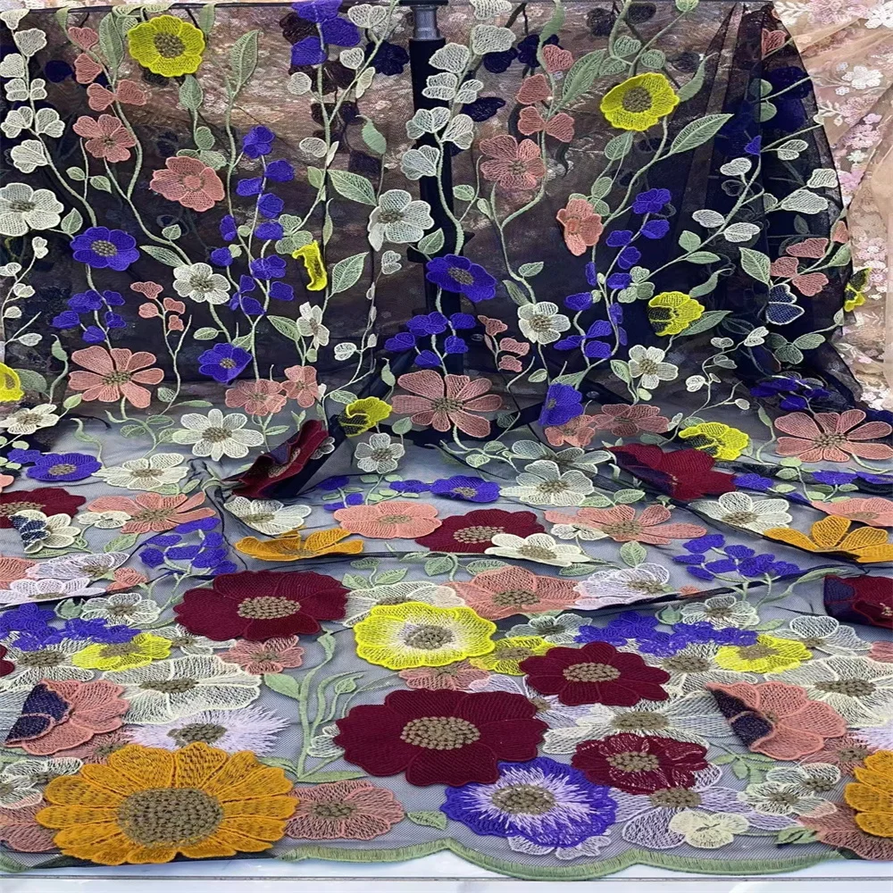 

Flower 2021 High Quality Nigerian Lace Fabric Embroidery French African Lace Fabric Design Lace For Wedding Dress hs71-42