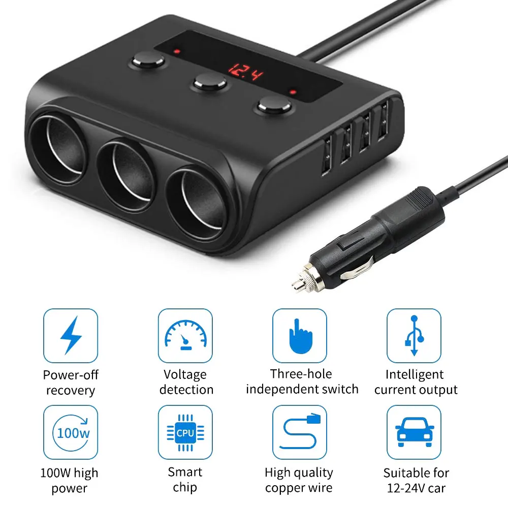 Многофункциональный 4 портовый USB автомобильный прикуриватель 100 Вт диспенсер