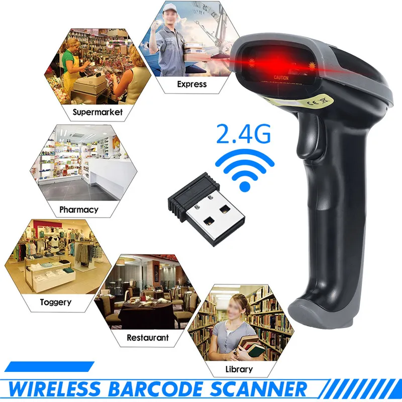 

DC5V 2 in 1 2.4G Wireless Wired Barcode Scanner Handheld Scanning Bar Code Reader 80-150Meters Wireless Transfer Distance