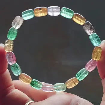 

Certificate Natural Colorful Tourmaline Quartz Bracelet Clear Barrel Beads 6.8/10mm Women Crystal Jewelry From Brazil AAAAAA