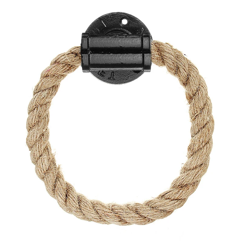 Industrial Vintage Towel Holder Alloy Wall Ring Hemp Rope Bathroom Rack Hook