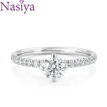 Обручальное кольцо NASIYA Moissanite из твердого белого золота 14 к с основным 0.8ct 6 мм EF цвет муассанит обручальное кольцо для женщин