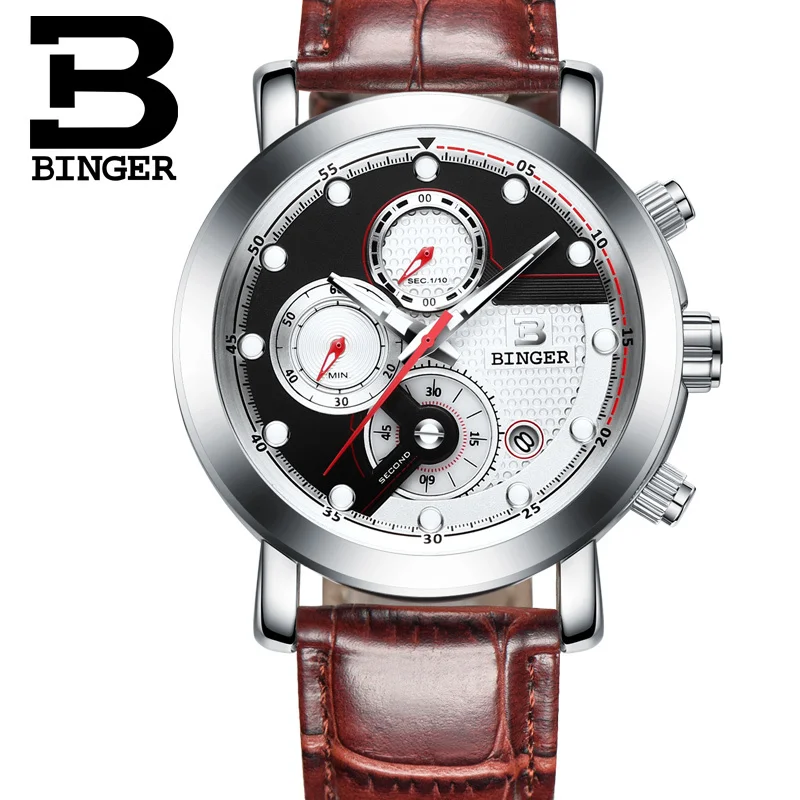 Relogio Masculino Бингер мужские часы Топ бренд класса люкс Хронограф Кварцевые часы мужские светящиеся мужские часы reloj hombre B-9017M6