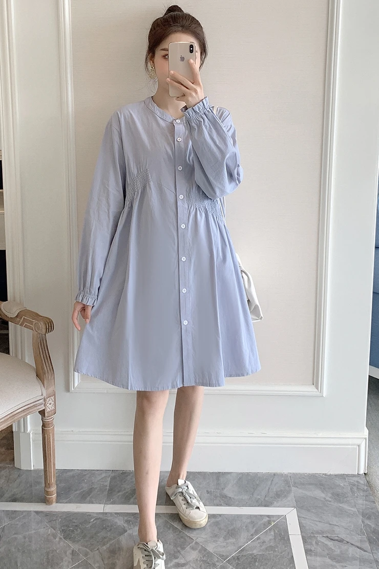Корейская мода 6639 # осенние хлопковые блузки для беременных с длинным рукавом