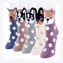 5 пар/компл. с милой собачкой уши дизайнерские носки для Для женщин в горошек с рисунком Повседневное хлопковые короткие носки женские забавные Стиль