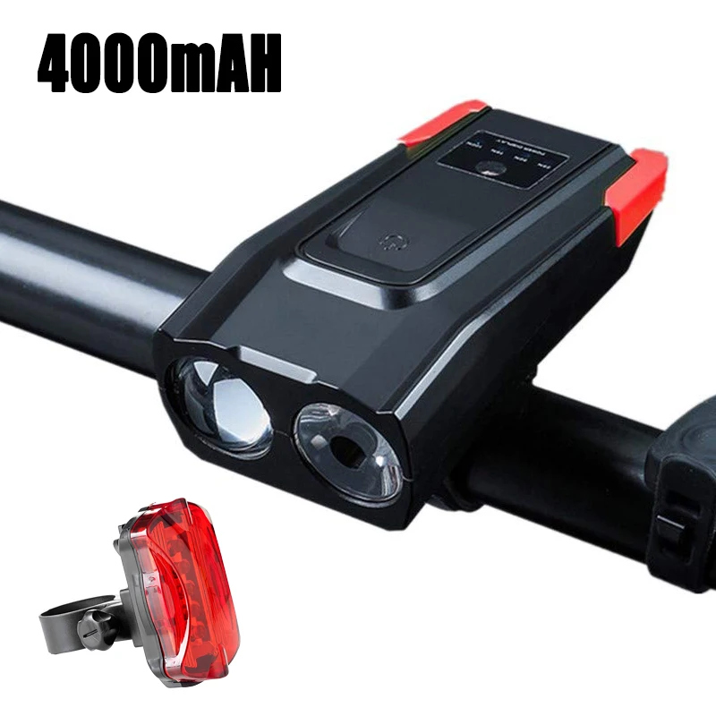 2000/4000mAh велосипедный передний светильник, задний светильник, набор, USB Перезаряжаемый умный головной светильник, 800 люмен, светодиодный велосипедный фонарь, велосипедный мигающий светильник