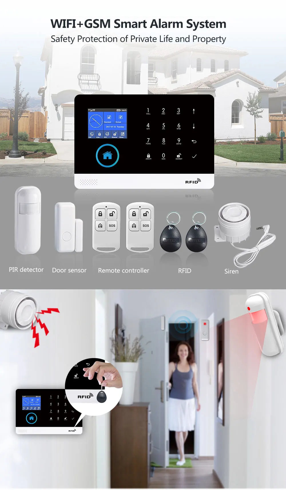 anti theft lock GauTone PG103 Alarm System for Home Burglar Security 433MHz WiFi GSM Alarm Wireless Tuya Smart House App Control wireless security keypad