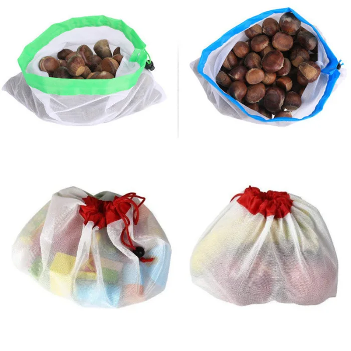 12pcs Reusable Mesh Produce Bags Lightweight Pouch for Vegetable Fruit Toys Storage LAD-sale