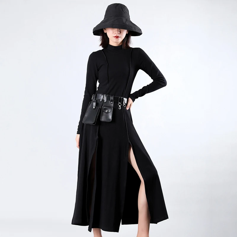 TWOTWINSTYLE летнее однотонное женское платье со стоячим воротником с длинными
