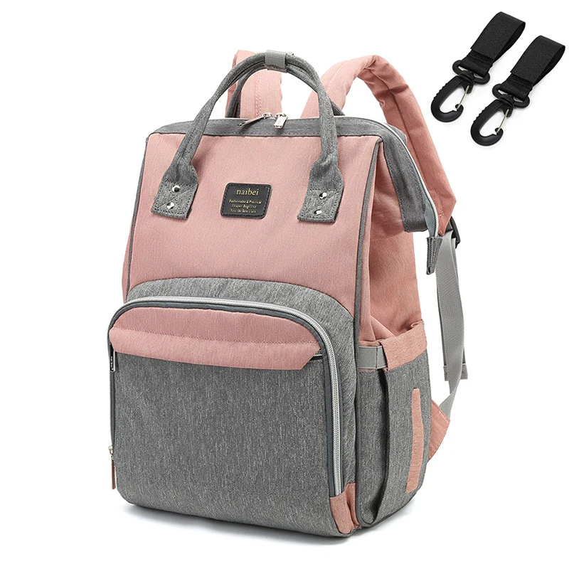 Light gray pink Рюкзак для подгузников, сумка для мам, Большая вместительная сумка для мам и детей, многофункциональные водонепроницаемые уличные дорожные сумки для подгузников для ухода за ребенком - Цвет: Light gray pink