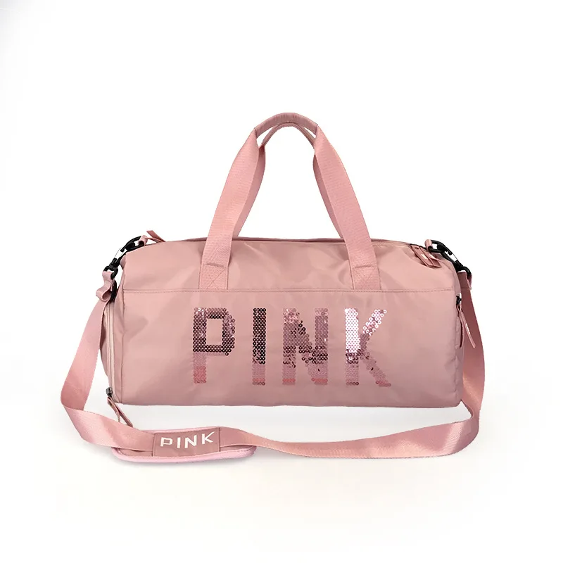 Новейший дизайн, розовая спортивная сумка с блестками и буквами для спортзала и фитнеса, сумка через плечо, женская сумка-тоут, сумка для путешествий - Цвет: Розовый