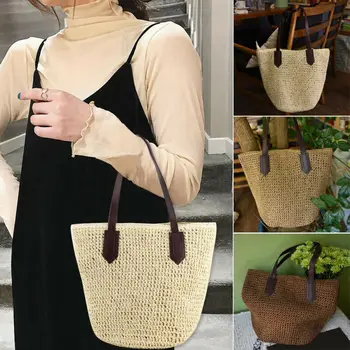 

Summer Women Bags Retro Wicker Handbag Totes Straw Bag Rattan Basket Beach Bag /BY