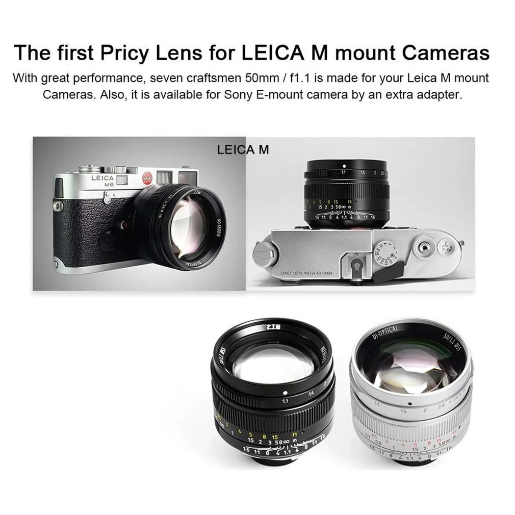 7 artisans 50mm F1.1 Prime Lens to All Single Series for Leica Metal Micro Cameras Accessories E-Mount Manual Focus