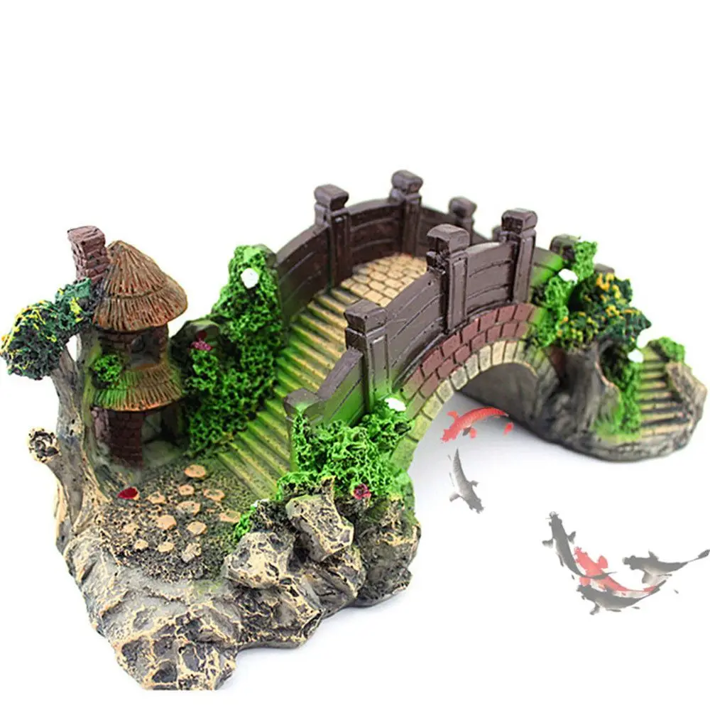 Tanque de peces de acuario decorativo Vintage puente adornos de paisaje árbol para pabellón plantas resina diseño suministros para mascotas casa Decoración