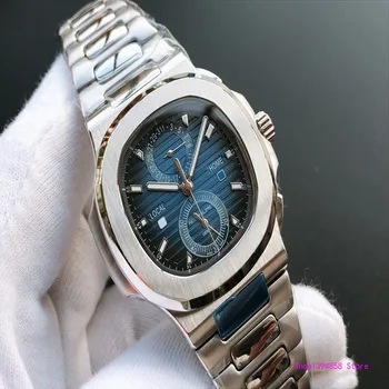 

Patek- Philippe- New Automatic Mechanical Men Watch Silver Blue Stainless Steel Transparent Sapphire Glass Glide Watches 944423