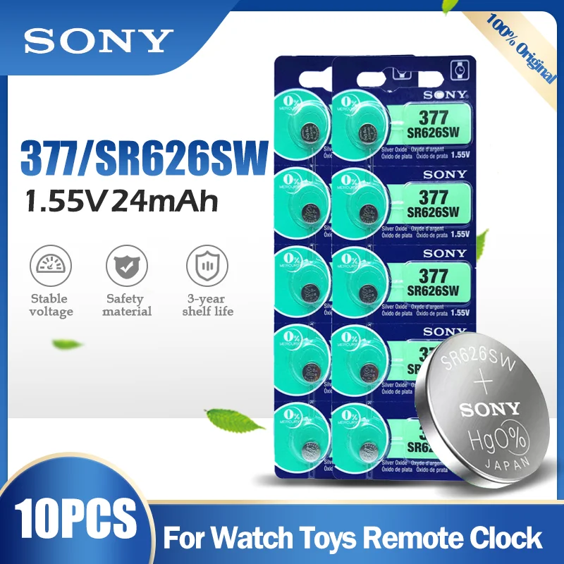 10 шт. SONY 377 377A SR626SW AG4 SR626 LR66 LR626 AG 4 1 55 в оксид серебра батарея для часов игрушечного