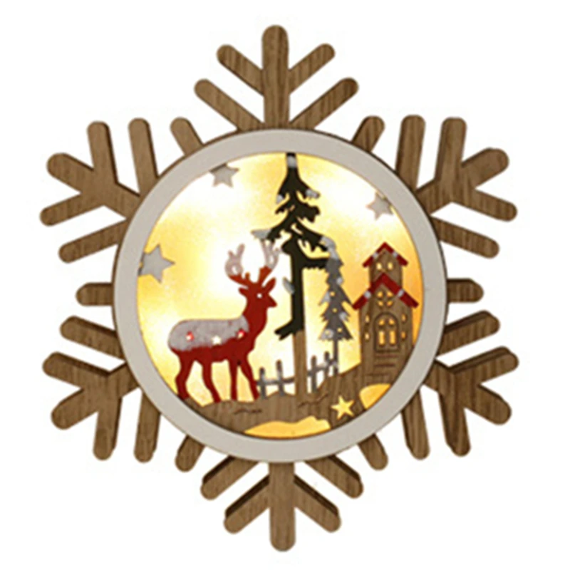 Светодиодный Рождественский деревянный кулон украшения окна украшения Рождественские украшения для дома на открытом воздухе Рождественская елка украшения - Испускаемый цвет: Snowflake