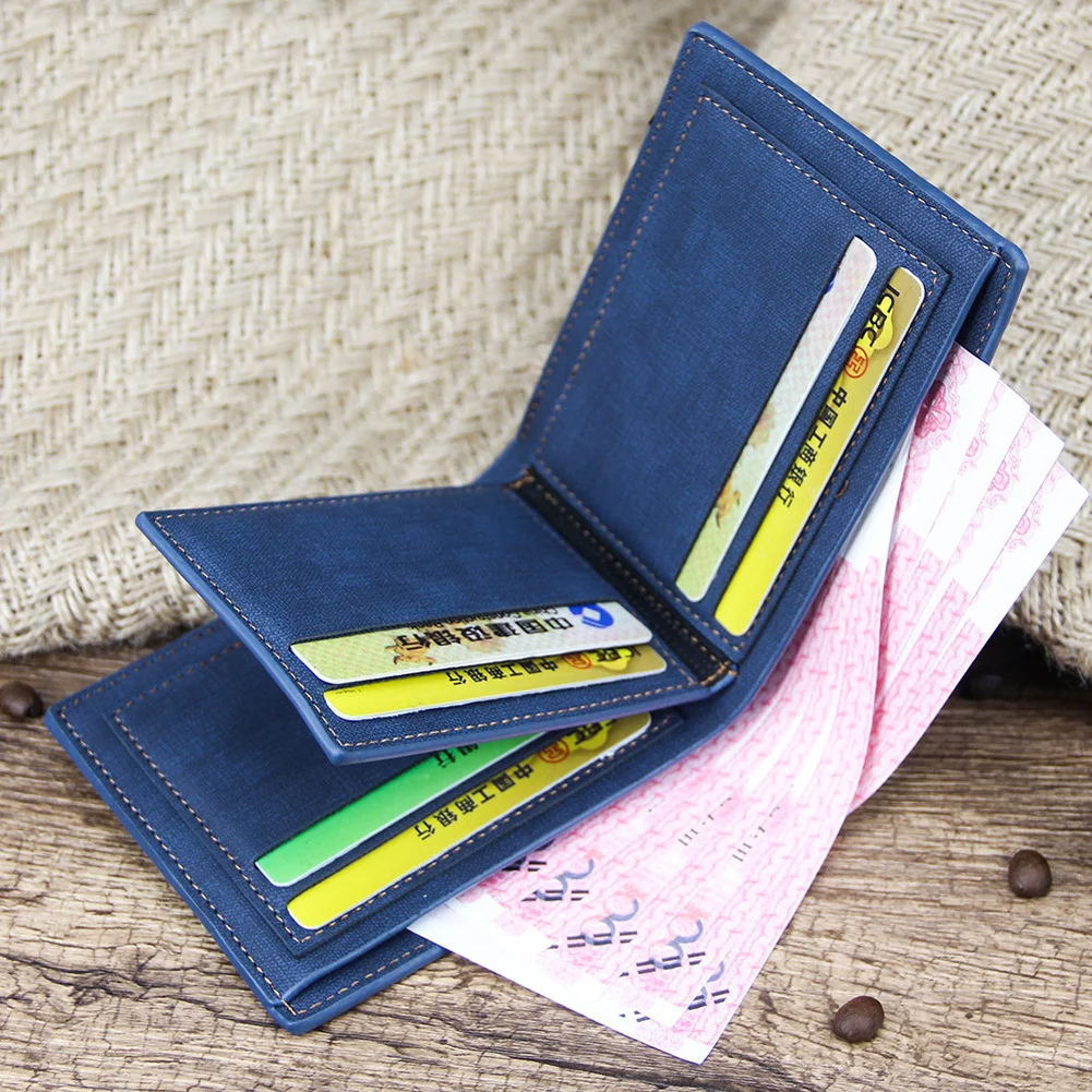 Men's Wallet Money Bag Solid Color Leather Business Short Wallet Famous Vintage Male Wallets Purse