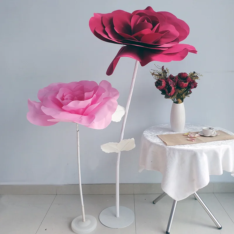 80Cm Fiore Artificiale Gigante Rosa Con Base Stelo Fiore Schiuma Fiori Sfondo Matrimonio Parete Palcoscenico Hotel Mall Decorazione