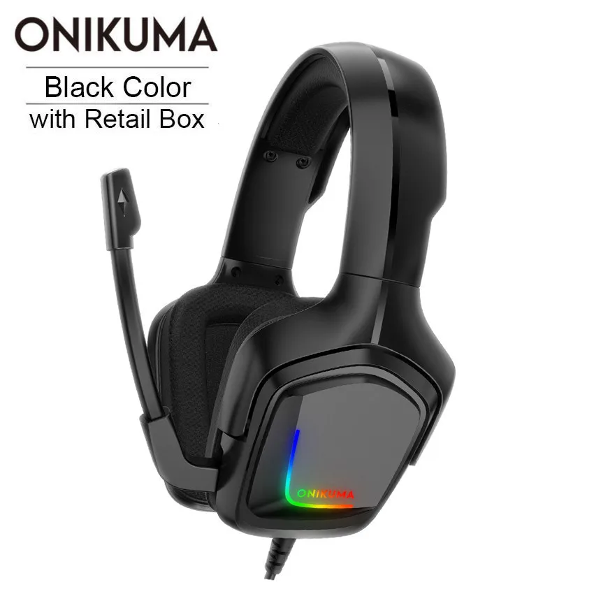 ONIKUMA K20 PS4 гарнитура игровые наушники с микрофоном светодиодный свет объемный звук бас PC Gamer наушники для нового Xbox One телефон - Цвет: Black with RetailBox