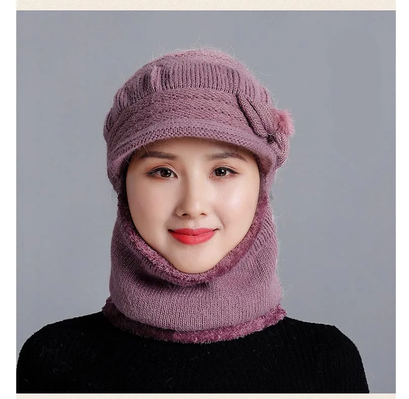 Новинка, зимние шапки Skullies Beanies, шапка для женщин, шерстяной шарф, шапки, Балаклава, маска, шапка, теплый мех кролика, вязаная шапка