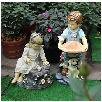

Gardening Style Cartoon Boy And Girl Statue Resin Crafts Child Figure Art Sculpture Outdoor Garden Courtyard Decoration R2945