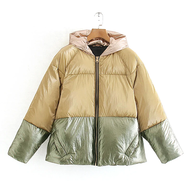 

AGong Winter Hooded Parkas Women Fashion Patchwork Coats Women Elegant Zipper Long Sleee Cotton Jackets Female Ladies JN