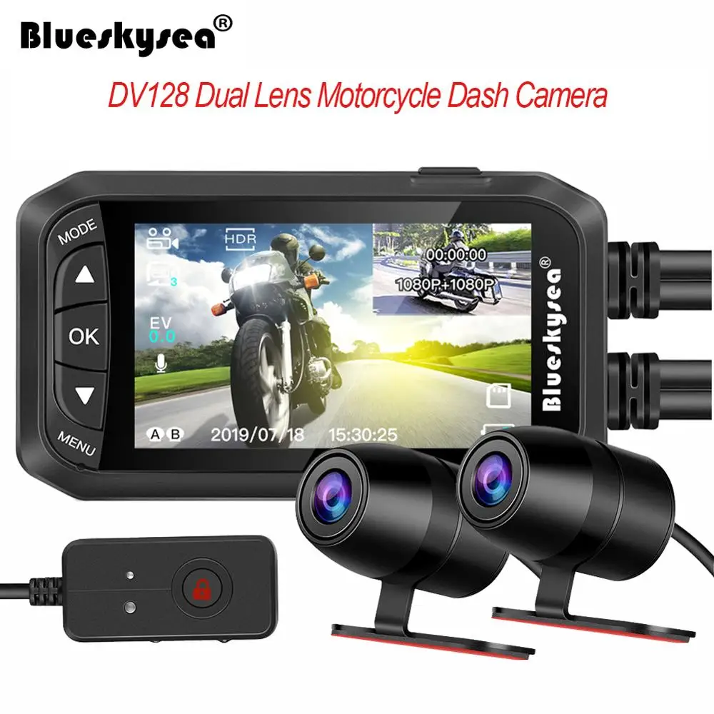 Blueskysea DV128 Moto rcycle Dash Cam HD 1080P Двойной объектив rbike велосипед видео Регистраторы