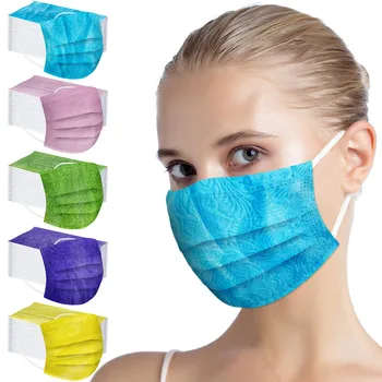 

50PC Máscara Одноразовая маска Adult Mixed Color Disposable Spunlace Cloth Breathable Embossed Headband маски для лица защитные