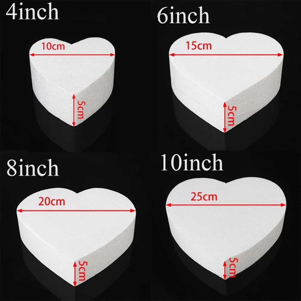 4/6/8/ inch Square Heart Shaped DIY Wedding Decorations Dummy Cake Foam Mould Polystyrene Styrofoam Practice Model