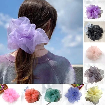 

Hot sale Organza Hair Ring Rope Chiffon Scrunchie Elastic Rubber Band Ponytail Hair Ties 20cm