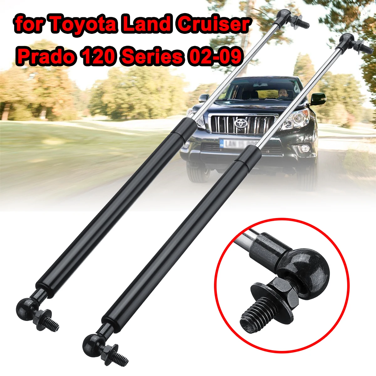 

1Pair 47.5cm Steel Car Bonnet Hood Gas Struts Support Rod Strut Bars for Toyota Land Cruiser Prado 120 Series 2002-2009