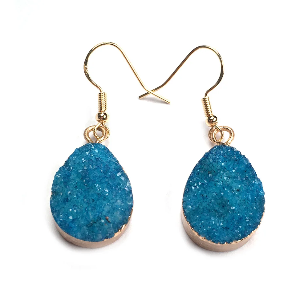 

2019 wholesale New Women Nature Stone Earrings Stud Jewelry blue Handmade long irregular shape crystal Stone Earring