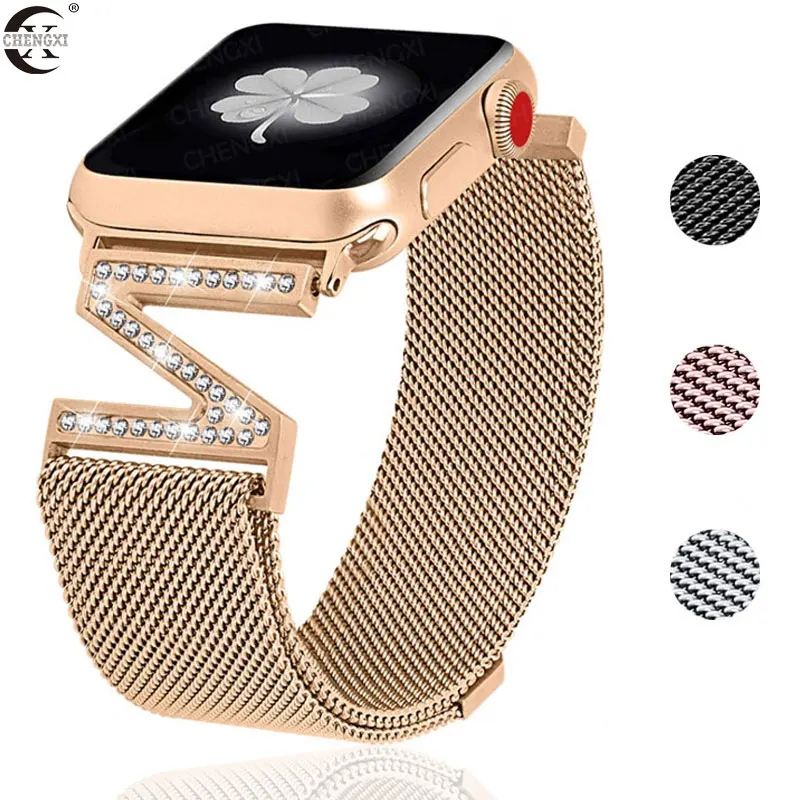 Ремешок для часов Apple Watch Milanese аксессуары со стразами 38/42 мм 40/44 iwatch series 5 4 3 2