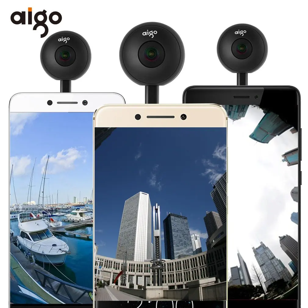 Aigo мини Ai360 VR телефон панорамная камера 720 градусов видео камера двойной объектив с двумя адаптерами разъемы для смартфонов