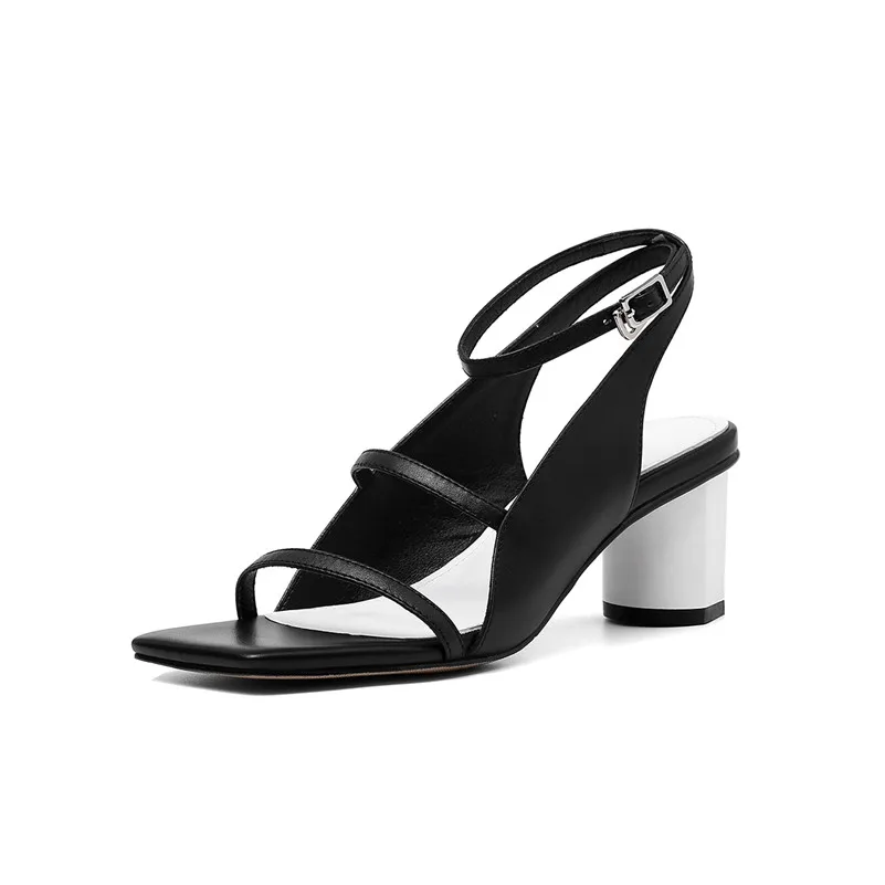 

New Sexy Sandals For Women Genuine Leather Casual Pumps Ankle-Wrap Buckle Fashion Sandals Round Heel Elegant Shoes Woman
