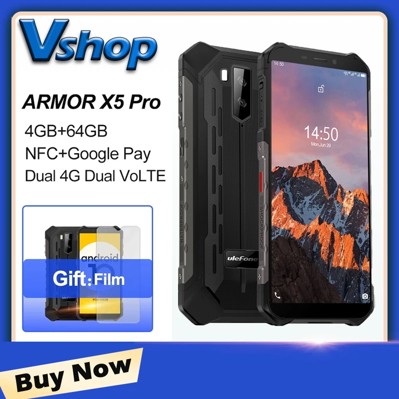 Разблокированный телефон Ulefone Armor X5 Pro 4 Гб + 64 ГБ Android 10 0 5 дюйма две SIM-карты LTE 4G сеть